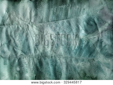 Ecoprint Leaves. Imprint Of A Real Plant On Paper. Vintage Background. Blue Color.