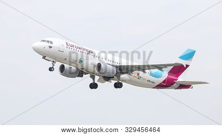 Airplane Takes Off From Dusseldorf Airport