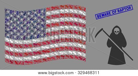 Death Scytheman Items Are Combined Into United States Flag Stylization With Blue Rectangle Distresse