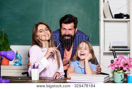 Individual Approach. Tutor For Excellence. Extra Classes. Gifted Child. Little Girl Studying With Te