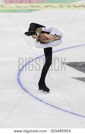 Minsk, Belarus -october 19, 2019: Figure Skater Daniel Grassl From Italy Performs Men Short Program 