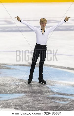 Minsk, Belarus -october 19, 2019: Figure Skater Daniel Grassl From Italy Performs Men Short Program 