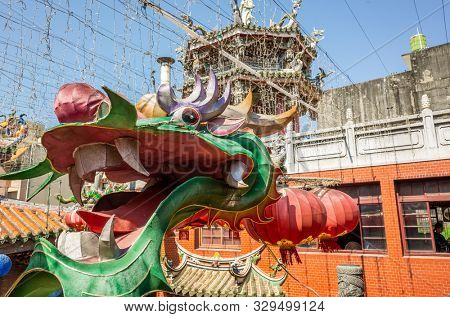 Lukang, Taiwan - October 18th, 2019: dragon lanterns Lukang Tianhou Temple, also known as Mazu Temple at Changhua, Taiwan