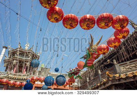 Lukang, Taiwan - October 18th, 2019: dragon lanterns Lukang Tianhou Temple, also known as Mazu Temple at Changhua, Taiwan