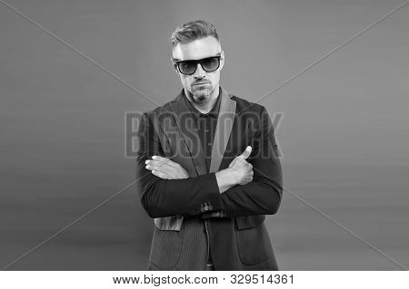 Sense Of Confidence Gentlemen. Man Handsome Confident Mature Fashion Model Wear Fashionable Suit. Bu