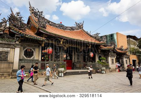 Taipei, Taiwan - October 20th, 2019: famous attraction of Lungshan temple at Taipei, Taiwan