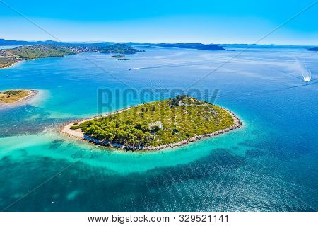 Beautiful Blue Seascape, Archipelago On Adriatic Sea In Croatia, Near Pakostane