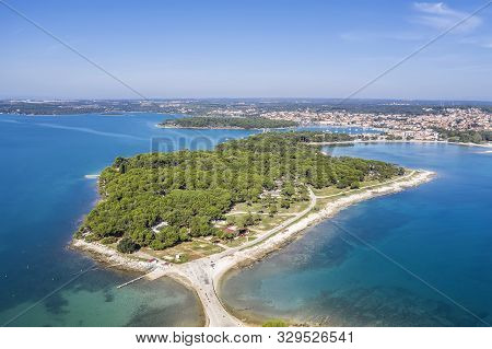 An Aerial Photo Of Medulin In The Background And The Kašteja Forest Park With A Campsite In The Fore
