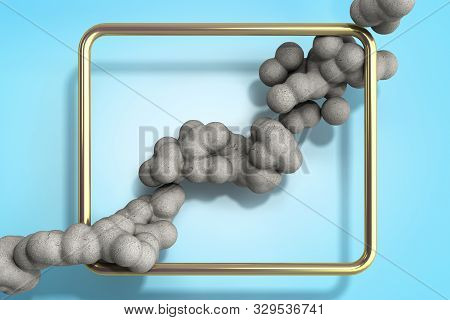 Abstract Light Color Frame As Background With Soft Beton Balls 3d Render Image On Blue Gradient
