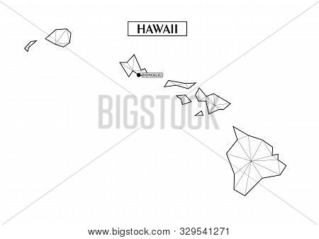 Polygonal Abstract Map State Of Hawaii With Connected Triangular Shapes Formed From Lines. Capital O