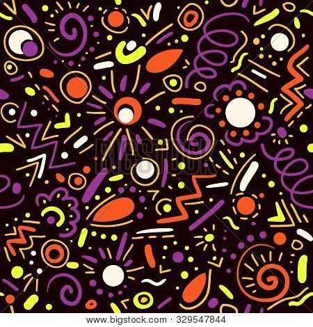Abstract Hand Drawn Doodle Geometric Elements Vector Seamless Pattern For Textile, Wallpaper, Backgr