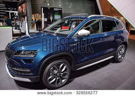 Frankfurt, Germany, September 10-2019: Skoda Karoq Scout 4X4 Iaa 2019