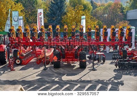 Chisinau, Moldova, October 22, 2019. Rear View Of The Trailer For Sowing In The Field, At The Exhibi