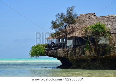 Pingwe, Zanzibar - October 6, 2019: The Rock Restaurant. It Is World-famous Restaurant Known For Its