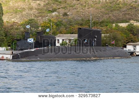 Russian Military Submarines In Port. Navy Concept