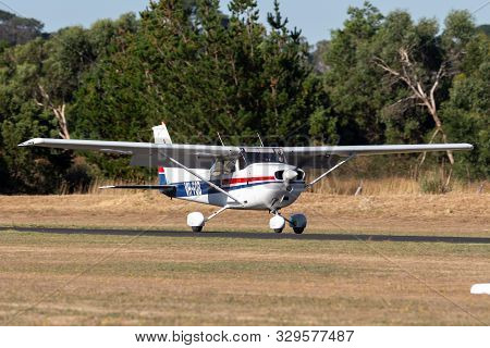 Tyabb, Australia - March 9, 2014: Cessna 172n Skyhawk Vh-fob On The Runway At Tyabb Airport.