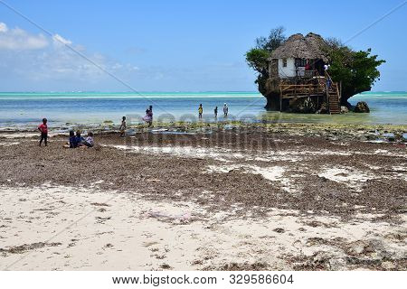 Pingwe, Zanzibar - October 6, 2019: The Rock Restaurant. It Is World-famous Restaurant Known For Its