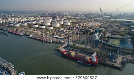 Oil Refinery Plant From Industry Zone, Aerial View Oil And Gas Industrial, Refinery Factory Oil Stor
