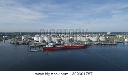 Port Of Rotterdam. Botlek. Oil Refinery Plant From Industry Zone, Aerial View Oil And Gas Industrial