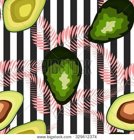 Organic Vegetarian Avocado Seamless Repeating Pattern - Flat Style Illustration