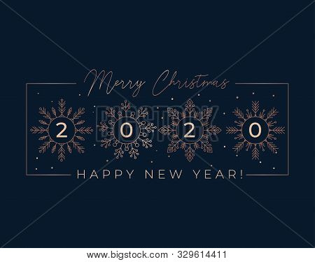 Festive Linear Greeting Card With Snowflakes Vector Illustration. Template With Merry Christmas And 