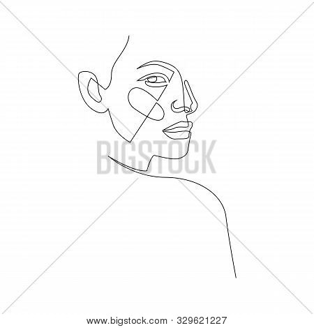 One Line Girl Or Woman Portrait Design. Hairstyle, Fashion Concept, Woman Beauty Minimalist, Vector 