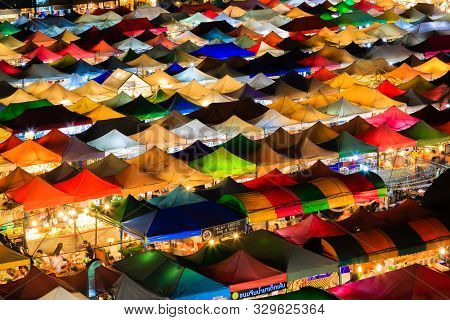 Bangkok,thailand-31 Mar 2018: Bangkok Train Night Market Ratchada Night Aerial View