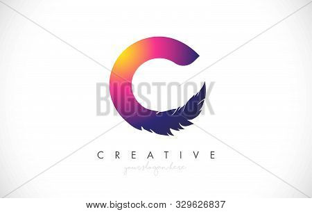 C Feather Letter Logo Icon Design With Feather Feather Creative Look Vector Illustration In Purple M