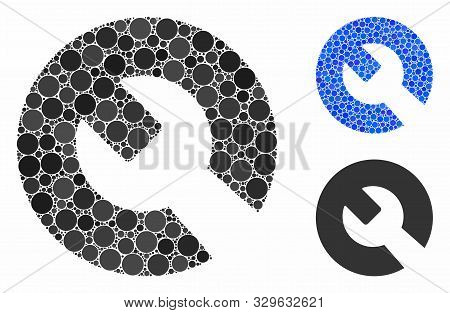 Wrench Mosaic Of Circle Elements In Variable Sizes And Color Tones, Based On Wrench Icon. Vector Cir