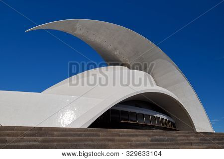 Tenerife, Spain -october 14, 2019: Exterior Of Famous Place Auditorio De Tenerife, Architectural Sym