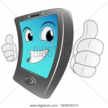 Cartoon Smartphone. Smart Phone Cartoon With Thumb Up.