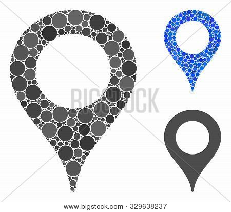 Map Marker Composition Of Round Dots In Variable Sizes And Color Tints, Based On Map Marker Icon. Ve