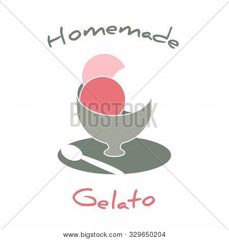 Retro Flat Three Scooped Homemade Ice Cream Jelato Icon On White Background
