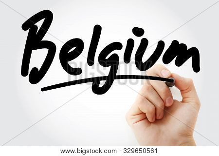 Hand Writing Belgium With Marker, Concept Background
