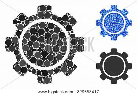 Gear Mosaic Of Round Dots In Different Sizes And Color Tinges, Based On Gear Icon. Vector Round Dots