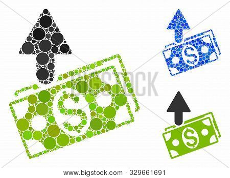 Dollar Banknotes Expences Mosaic Of Small Circles In Different Sizes And Color Tinges, Based On Doll