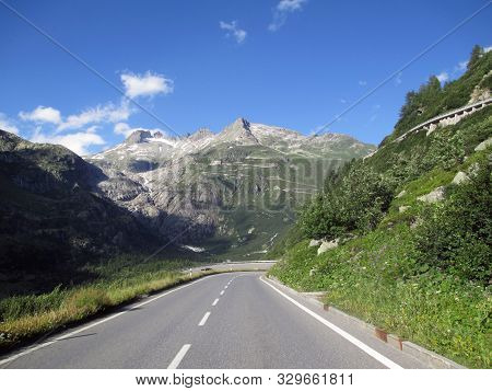 The Road And The High Switchbacks In Switzerland