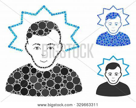Inventor Mosaic Of Round Dots In Variable Sizes And Color Hues, Based On Inventor Icon. Vector Round