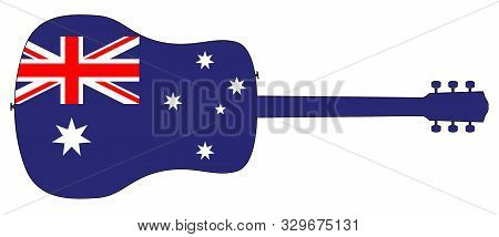 A Typical Acoustic Guitar Silhouette Isolated Over A White Background With A Australia Flag