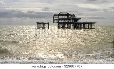 Morning Shot Of West Pier Ruins At Brighton Beach