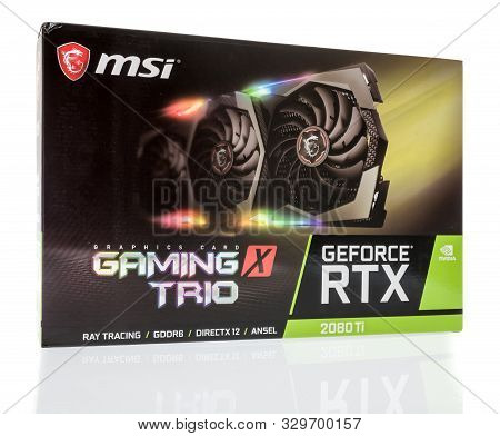 Winneconne, Wi - 10 October 2019: A Package Of Msi Geforce Rtx Gaming X Trio 2080 Ti Video Card On A