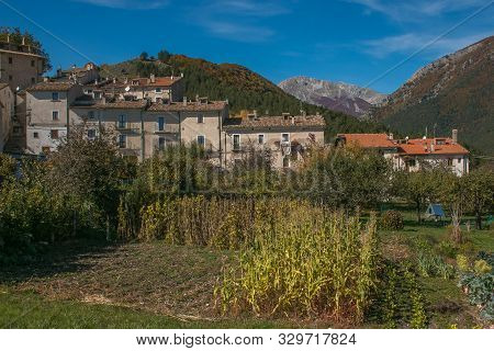 Autumn View Of Civitella Alfedena Medieval Village Famous For The Natural Reserve Of Wolf