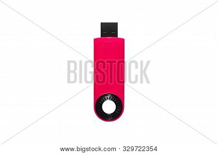 Pink Usb Memory Stick Isolated On White Background With Clipping Path, Flash Drive, Thumb Drive