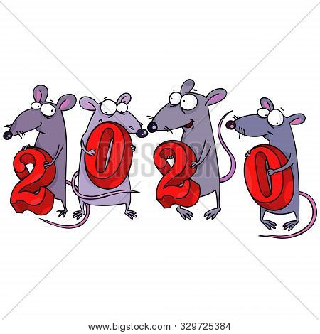 Funny Rat With Red Numbers 2020 Vector Illustration