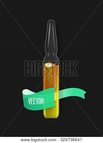 Transparent Medical Ampoule With Yellow Liquid Drug Solution.vial Hypodermic Injection.treatment Dis