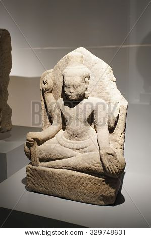 Prachin Buri, Thailand - August 26, 2019: Bodhisattva Avalokiteshvara Khmer Art In Thailand (bayon S