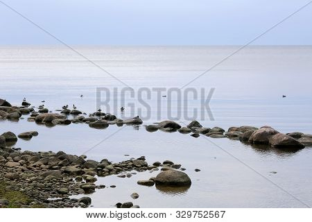Sunset At The Rigas Bay Coast In The Town Salacgriva, Latvia