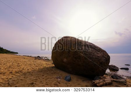 Stone Laucu Akmens Located On The Rigas Bay, Latvia