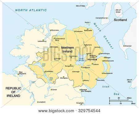 Simple Map Of Northern Ireland And The Northern Part Of The Republic Of Ireland