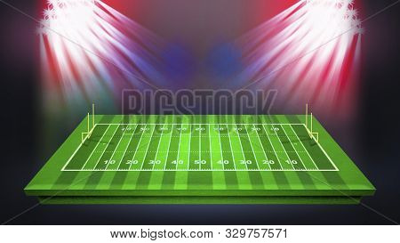 Football Stadium With White Lines Marking The Pitch. Perspective Of Football Field. Perspective Elem